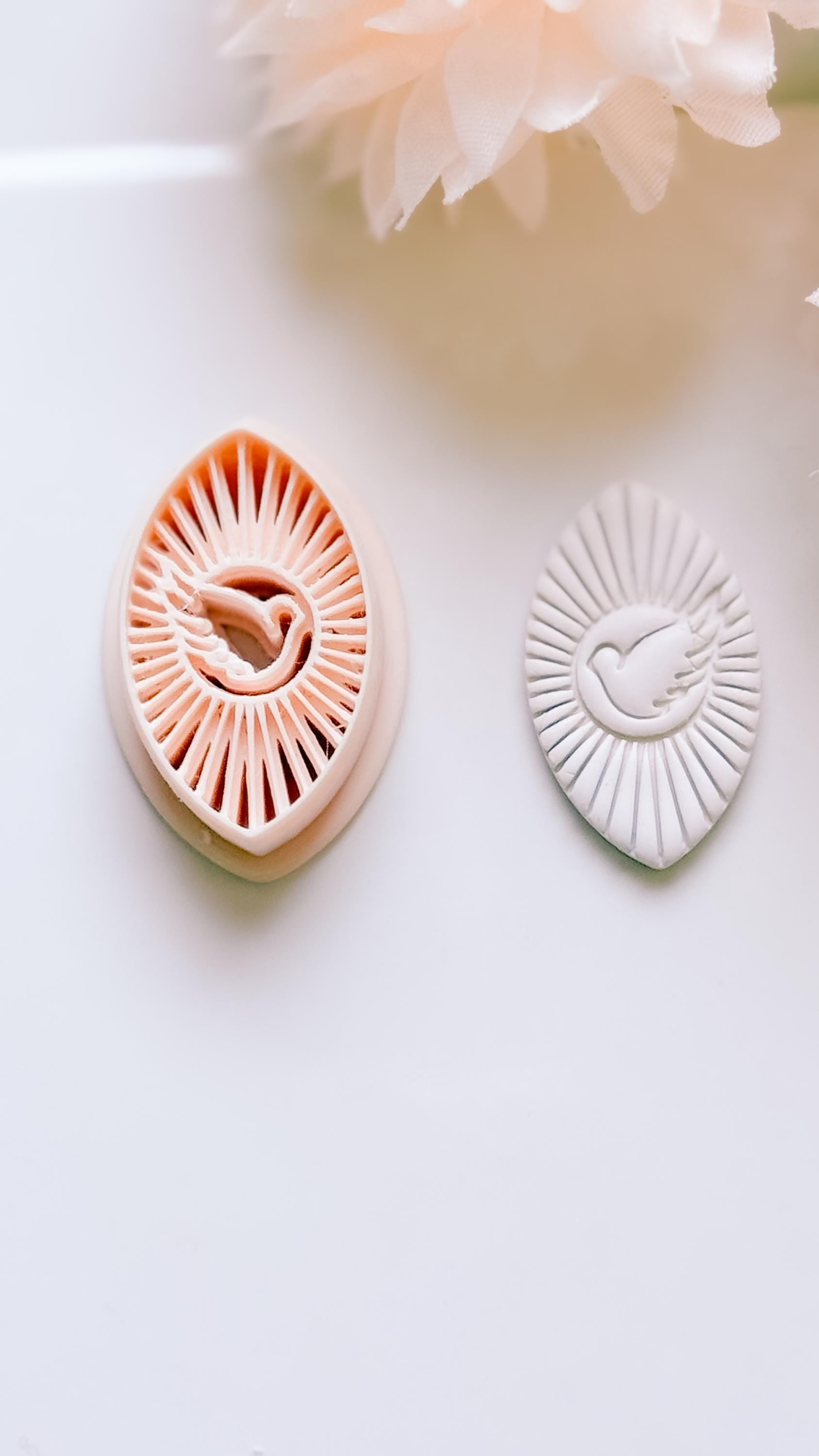 Radiant Dove Cutter: Winged Dove with Sunburst Shape for Polymer Clay