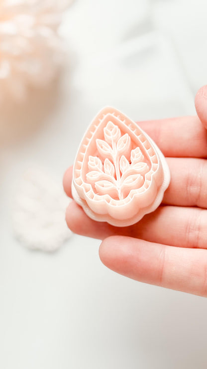 Petal Rue Clay Cutter: Scalloped Teardrop with Botanical Detail