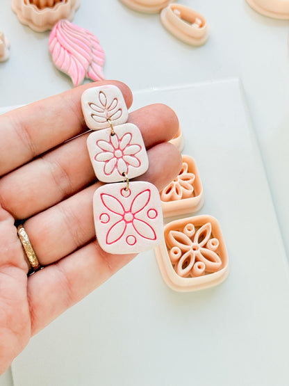 Folk Tile Trio Clay Cutters – Floral & Leaf Motifs