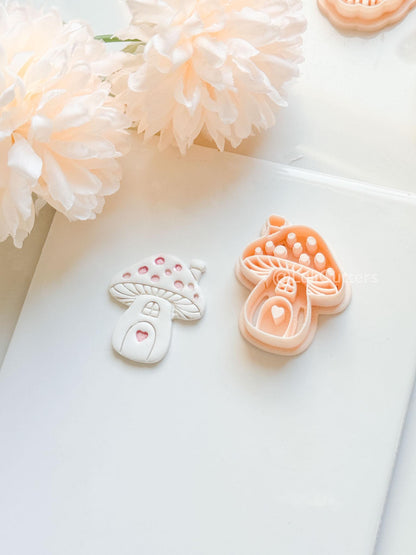 Mushie Clay Cutter: Mushroom Cottage Shape with Window and Heart Door