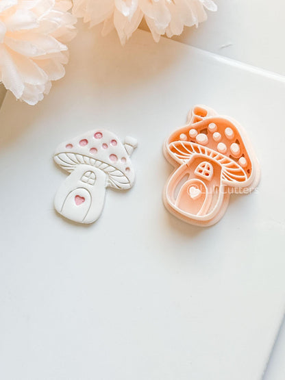 Mushie Clay Cutter: Mushroom Cottage Shape with Window and Heart Door