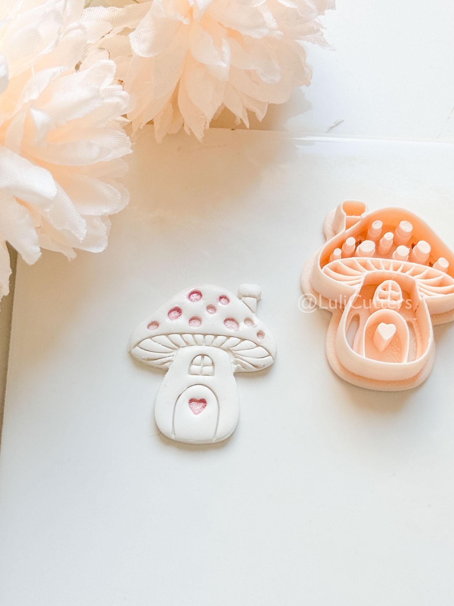 Mushie Clay Cutter: Mushroom Cottage Shape with Window and Heart Door