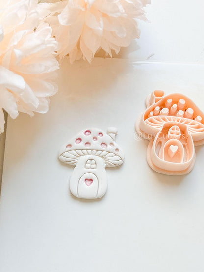 Mushie Clay Cutter: Mushroom Cottage Shape with Window and Heart Door