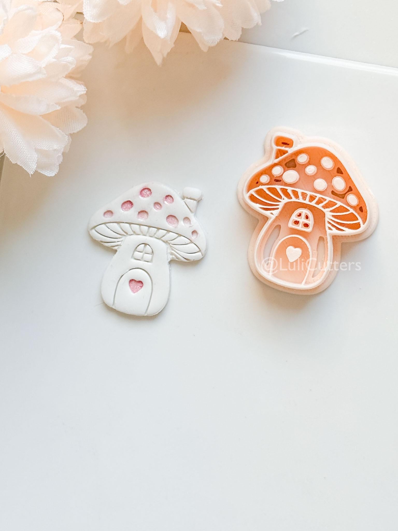 Mushie Clay Cutter: Mushroom Cottage Shape with Window and Heart Door