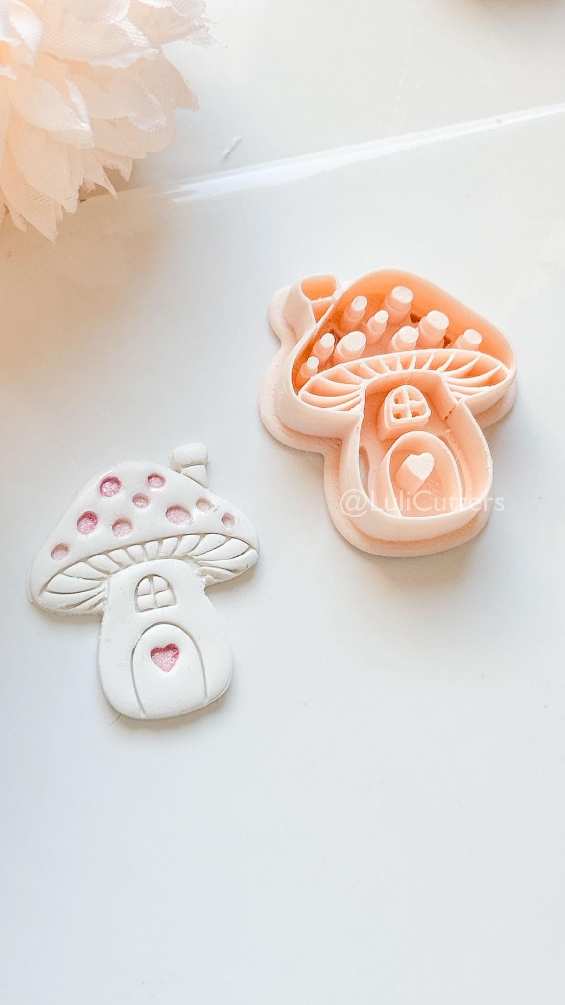 Mushie Clay Cutter: Mushroom Cottage Shape with Window and Heart Door