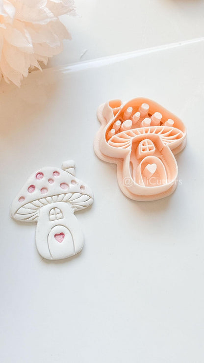 Mushie Clay Cutter: Mushroom Cottage Shape with Window and Heart Door