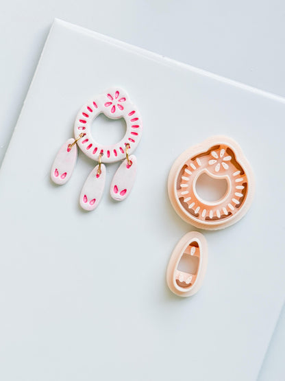 Floral Loop Clay Cutter Set: Petal Ring & Dangle Shapes for Earrings