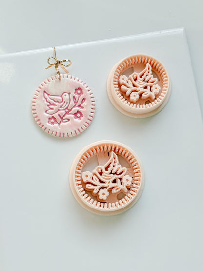 Blossom Birdie Clay Cutter: Floral Bird Circle