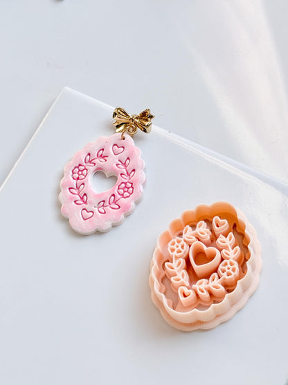 Love in Bloom Badge Clay Cutter: Floral Heart Frame Design