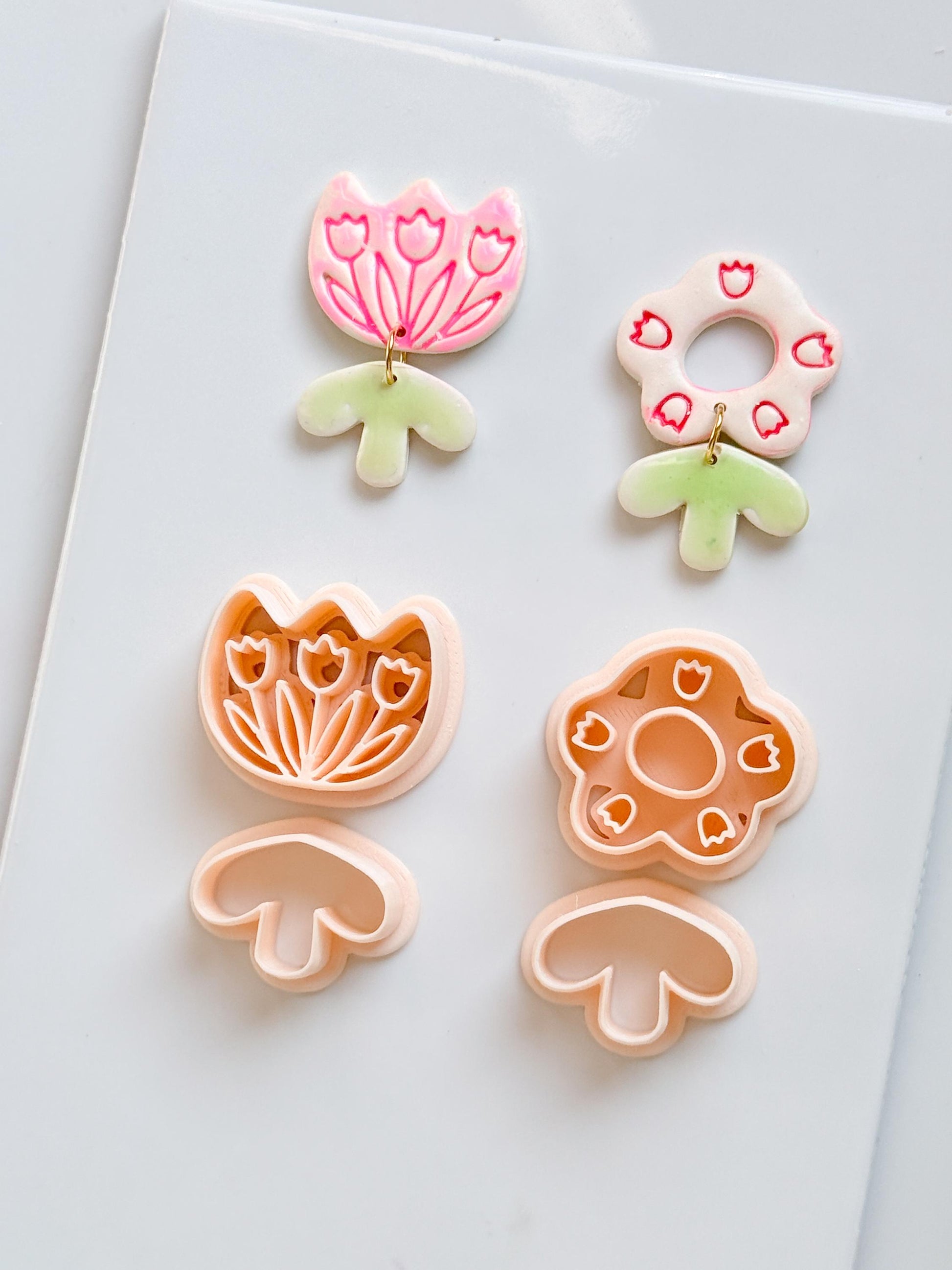 Tulip Patch Pair Clay Cutters: Floral Dangle Earring Design