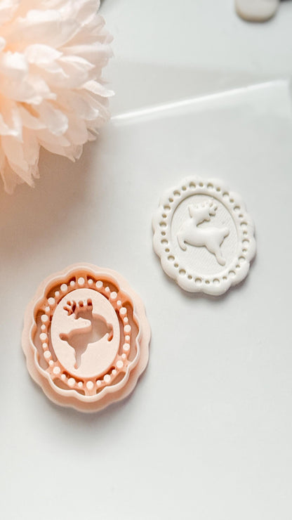 Jolly Deer Clay Cutter: Framed Reindeer Cameo Design