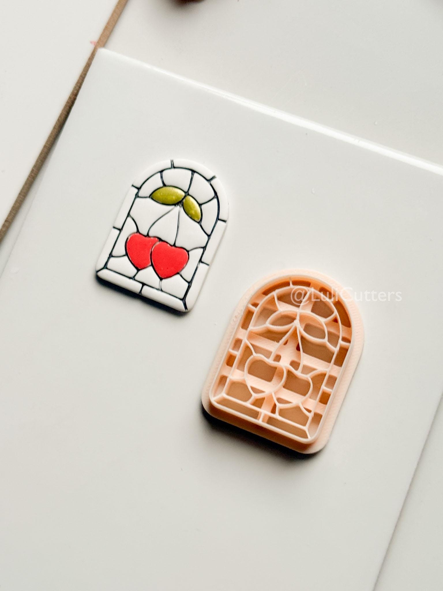 Heartlight Window Clay Cutter: Stained Glass Cherry Hearts