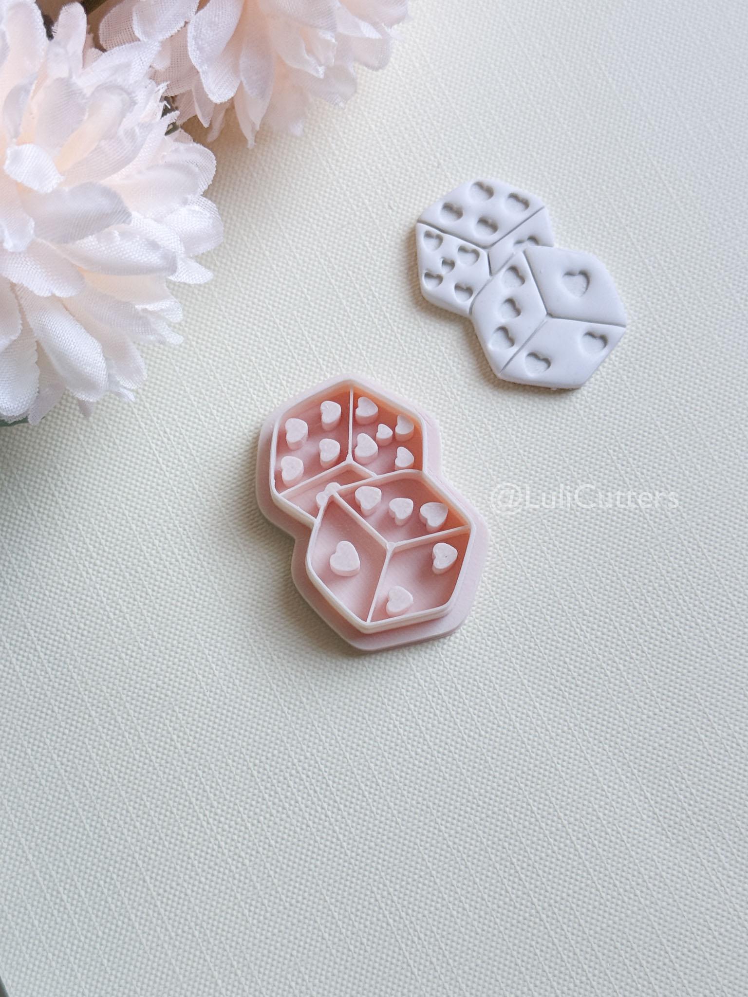 Lucky Hearts Clay Cutter: Heart-Pattern Dice Shape