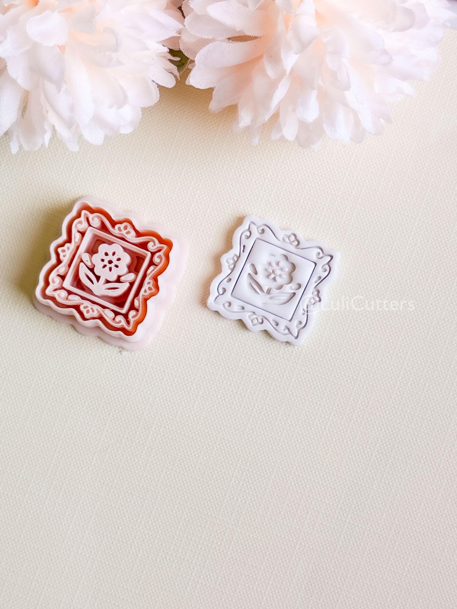 Petal Portrait Clay Cutter Set: Framed Floral Embossed Design