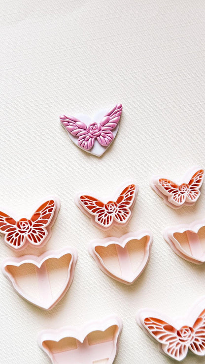 NoraFly Clay Cutter: Rose Butterfly Topper with Heart Base