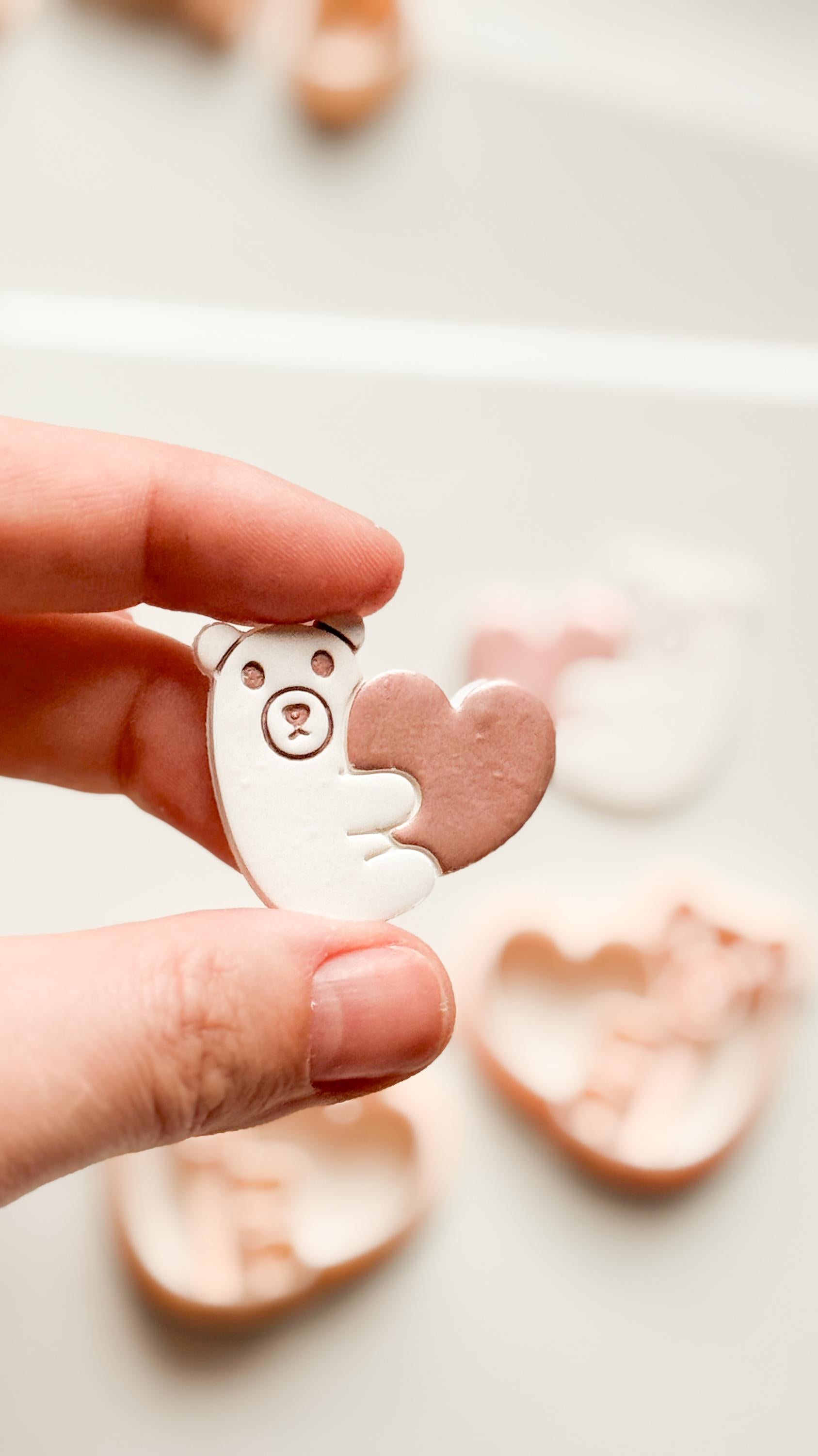 Beary Hug Cutter: Bear Holding Heart Shape for Polymer Clay
