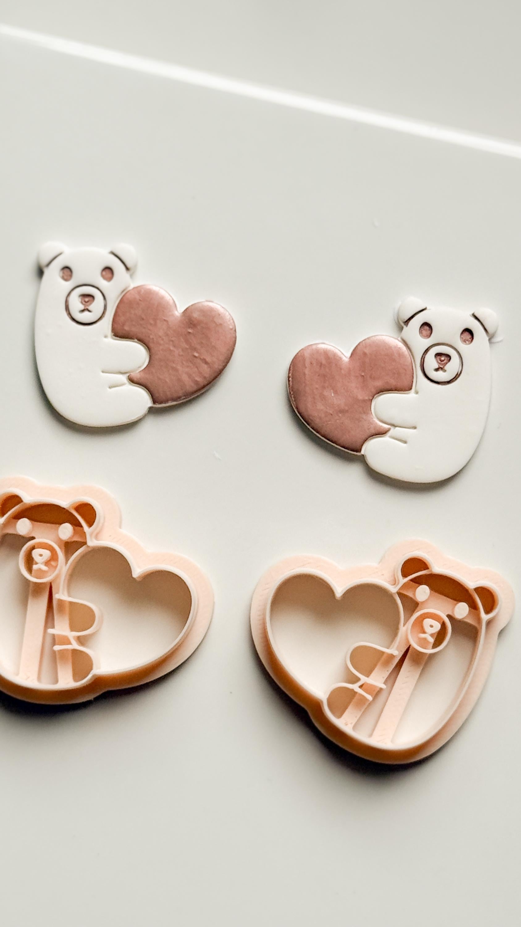 Beary Hug Cutter: Bear Holding Heart Shape for Polymer Clay
