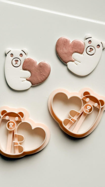Beary Hug Cutter: Bear Holding Heart Shape for Polymer Clay