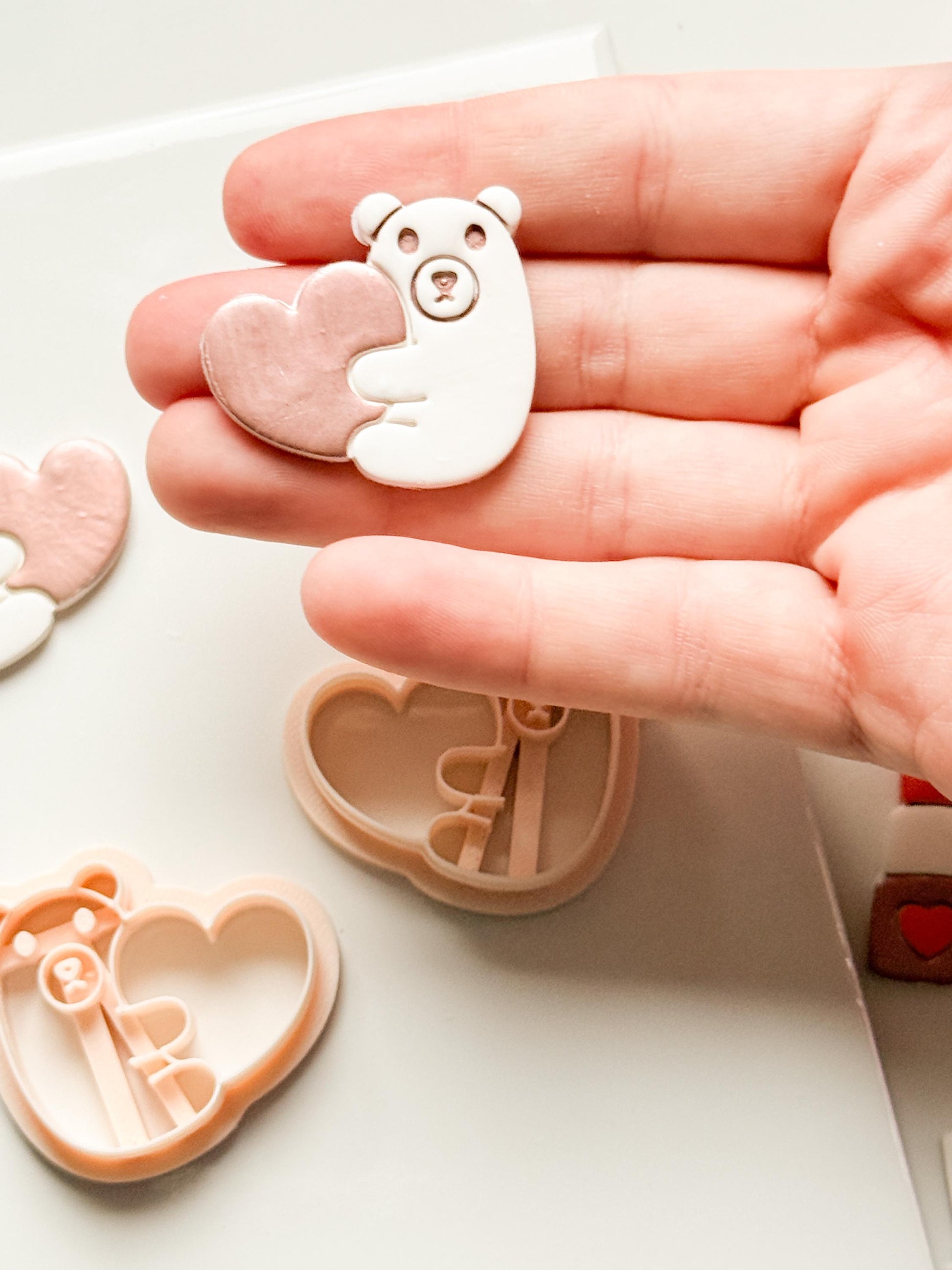 Beary Hug Cutter: Bear Holding Heart Shape for Polymer Clay