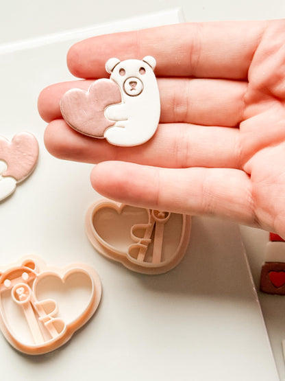 Beary Hug Cutter: Bear Holding Heart Shape for Polymer Clay