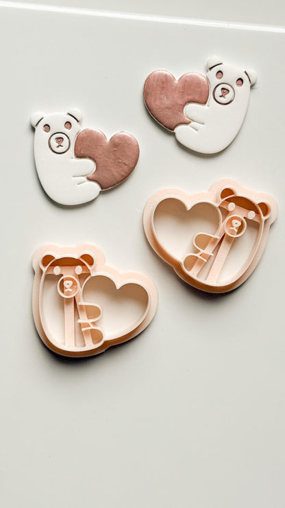 Beary Hug Cutter: Bear Holding Heart Shape for Polymer Clay