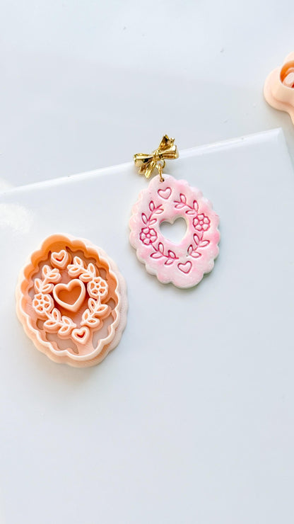 Love in Bloom Badge Clay Cutter: Floral Heart Frame Design
