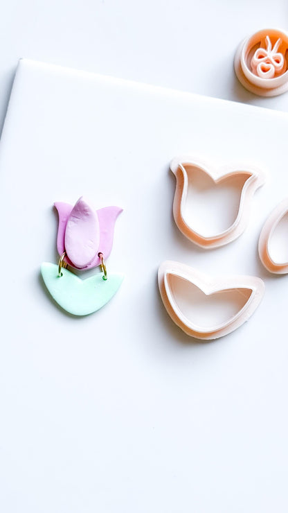 Spring Tulip Clay Cutter Set: Petal & Leaf Shapes for Earrings
