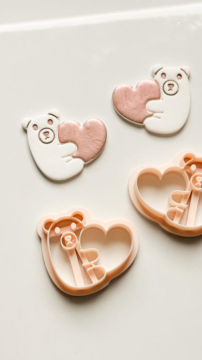 Beary Hug Cutter: Bear Holding Heart Shape for Polymer Clay