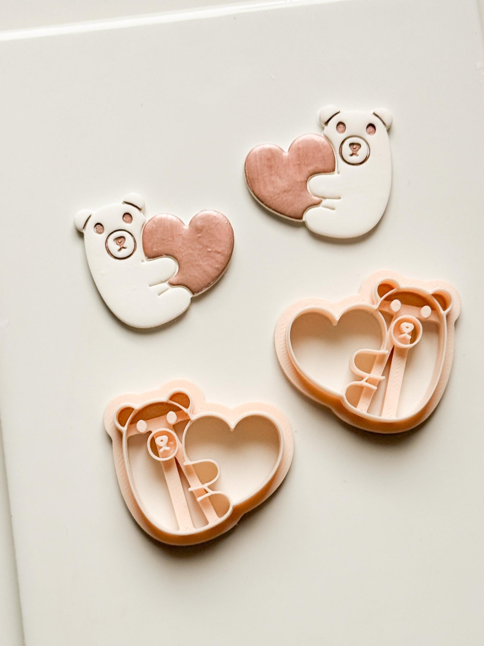 Beary Hug Cutter: Bear Holding Heart Shape for Polymer Clay