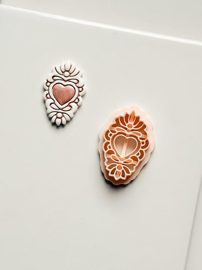 Ornate Heart Cameo Clay Cutter – Floral Frame Design