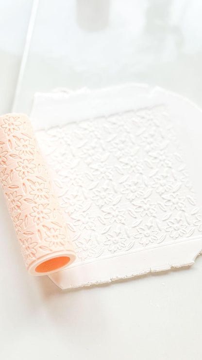Daisy Meadow Texture Roller: Floral Pattern Tool for Polymer Clay Jewelry