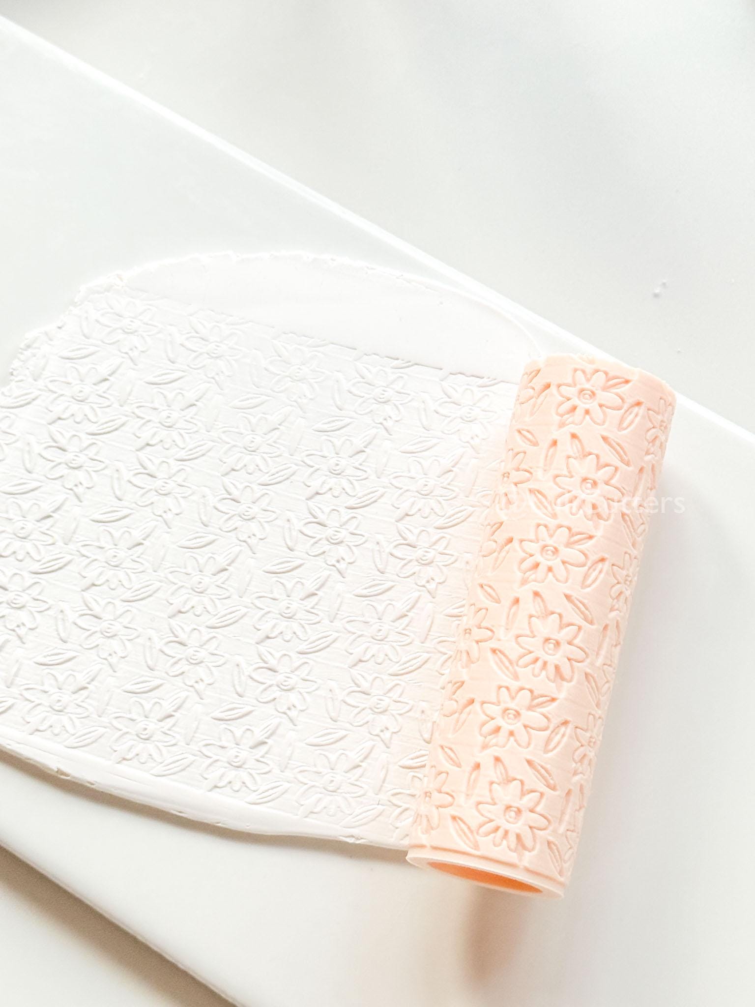 Daisy Meadow Texture Roller: Floral Pattern Tool for Polymer Clay Jewelry