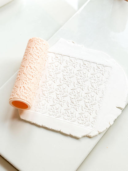 Daisy Meadow Texture Roller: Floral Pattern Tool for Polymer Clay Jewelry