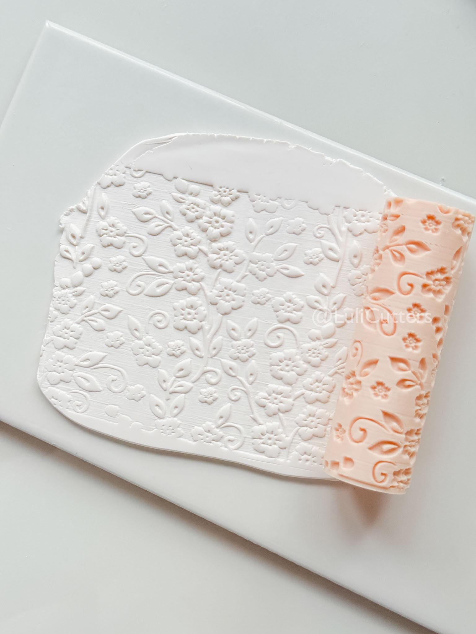 Wildflower Vines Texture Roller: Floral Pattern Tool for Polymer Clay Slabs
