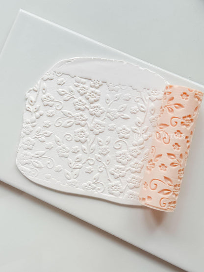 Wildflower Vines Texture Roller: Floral Pattern Tool for Polymer Clay Slabs