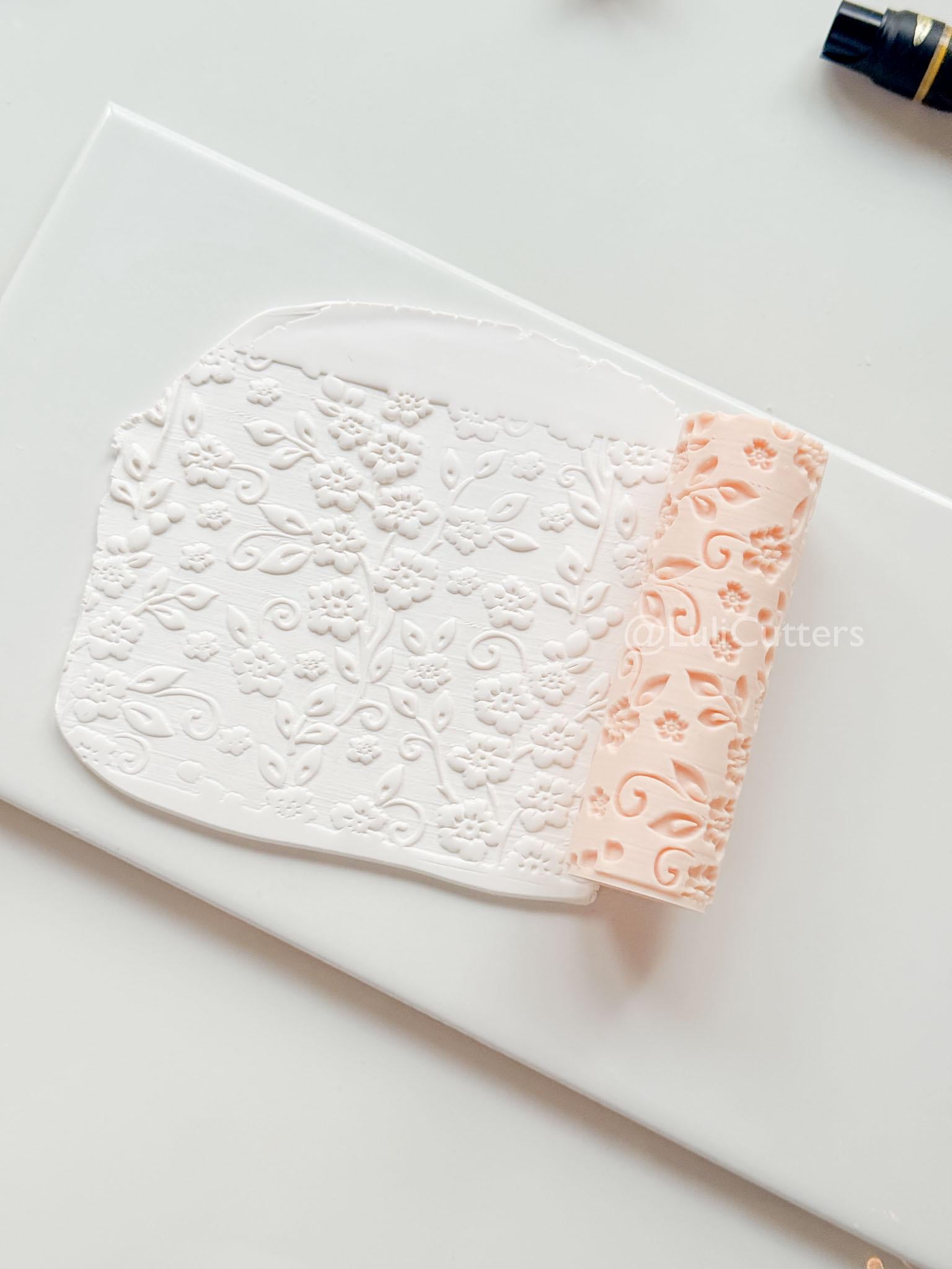 Wildflower Vines Texture Roller: Floral Pattern Tool for Polymer Clay Slabs