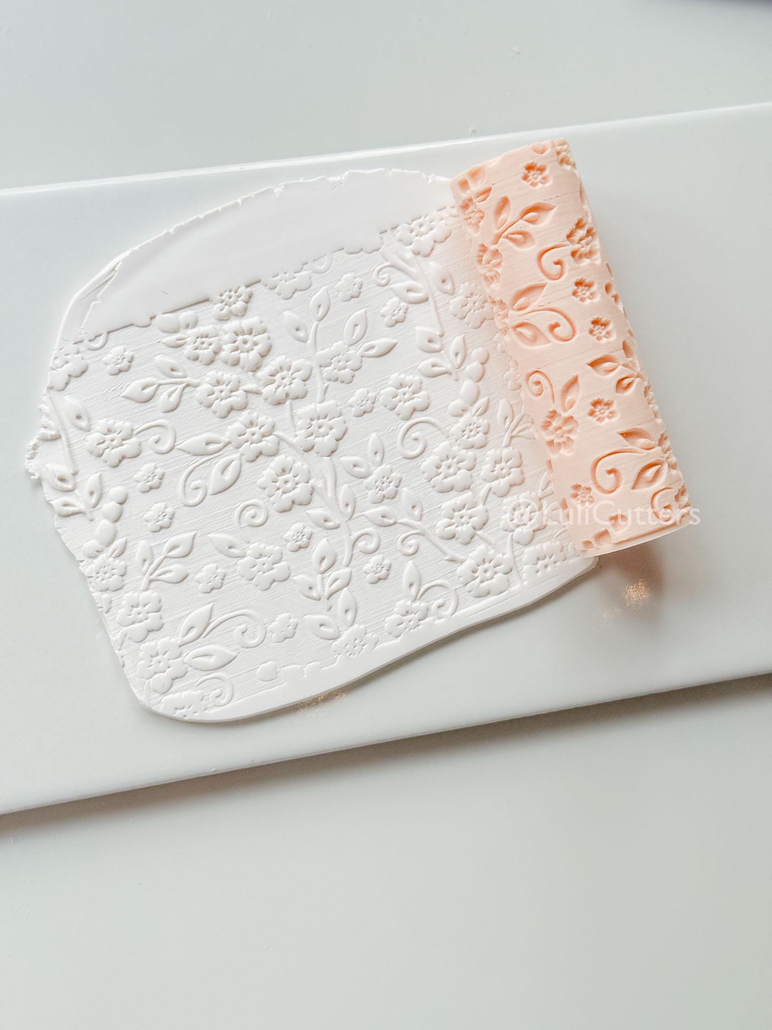 Wildflower Vines Texture Roller: Floral Pattern Tool for Polymer Clay Slabs