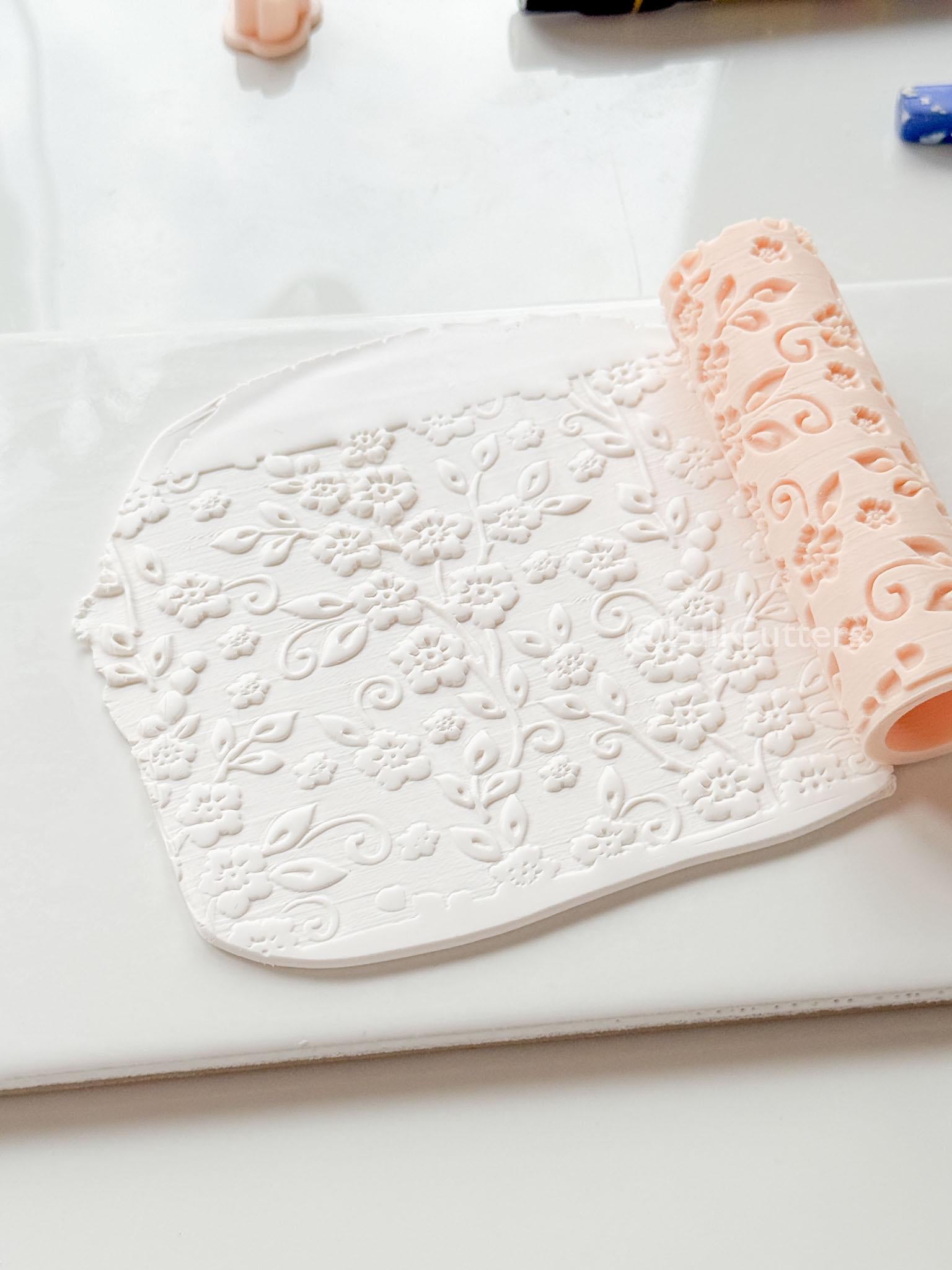 Wildflower Vines Texture Roller: Floral Pattern Tool for Polymer Clay Slabs
