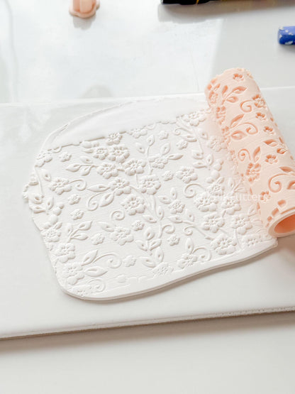 Wildflower Vines Texture Roller: Floral Pattern Tool for Polymer Clay Slabs