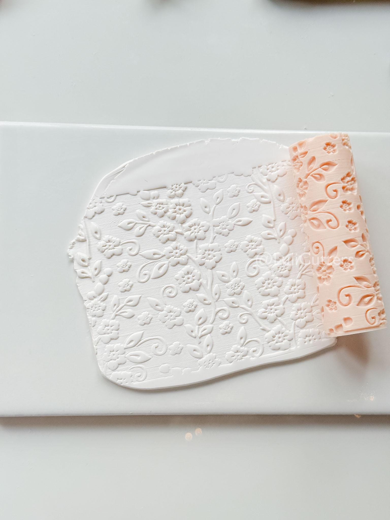 Wildflower Vines Texture Roller: Floral Pattern Tool for Polymer Clay Slabs