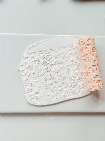 Wildflower Vines Texture Roller: Floral Pattern Tool for Polymer Clay Slabs