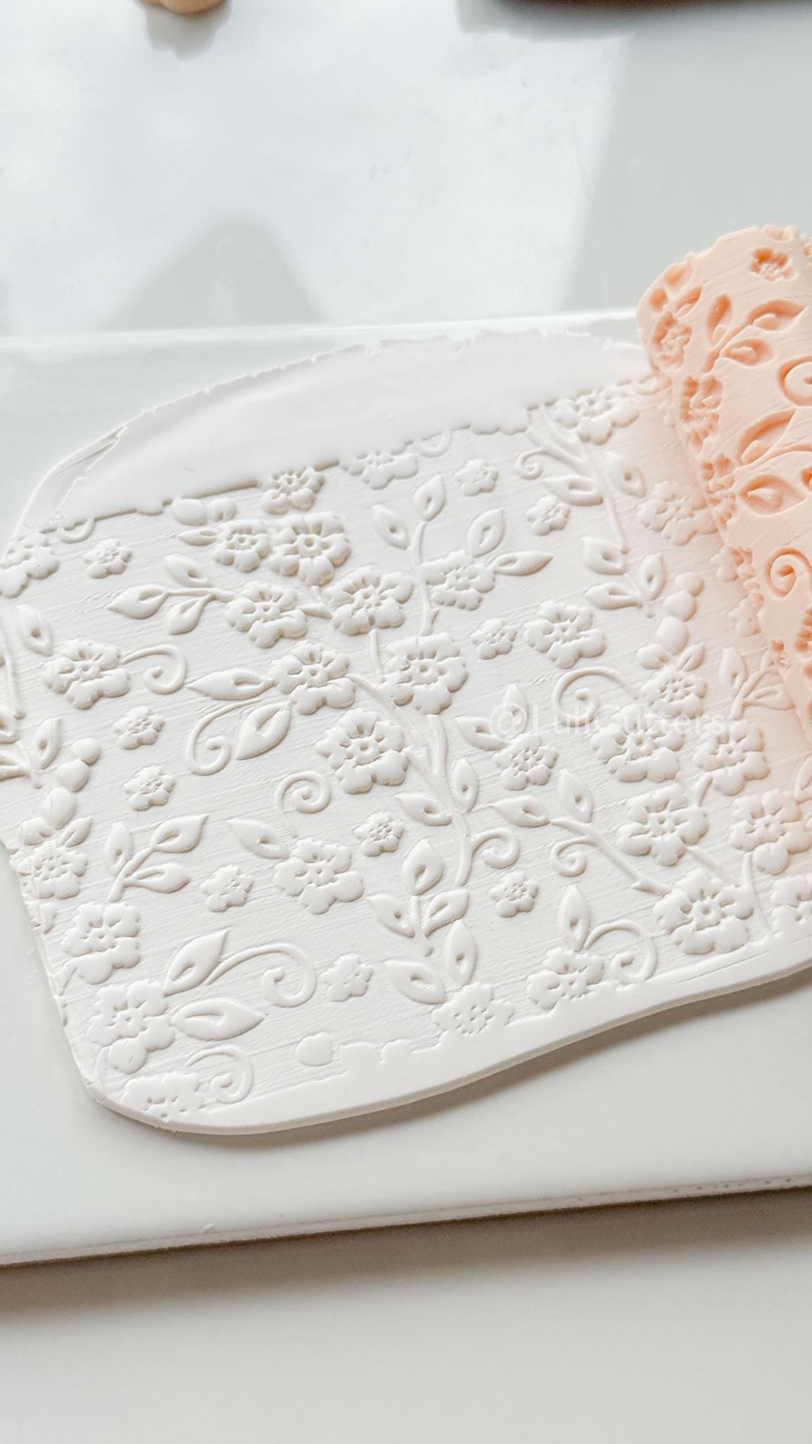 Wildflower Vines Texture Roller: Floral Pattern Tool for Polymer Clay Slabs