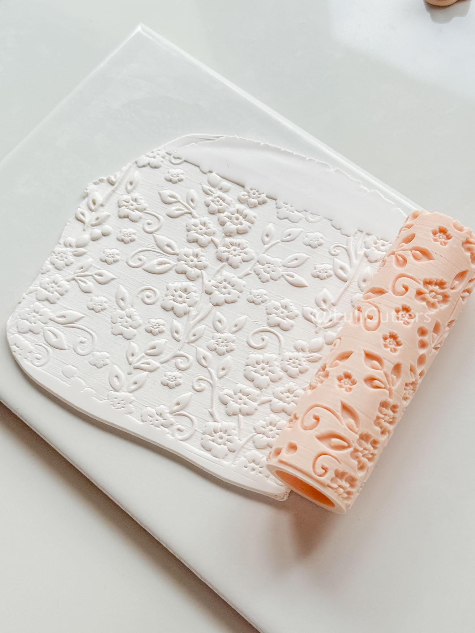 Wildflower Vines Texture Roller: Floral Pattern Tool for Polymer Clay Slabs