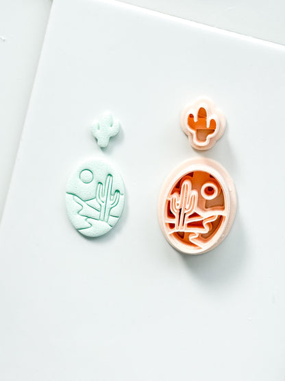 Desert Day Clay Cutter: Cactus Landscape Oval Design