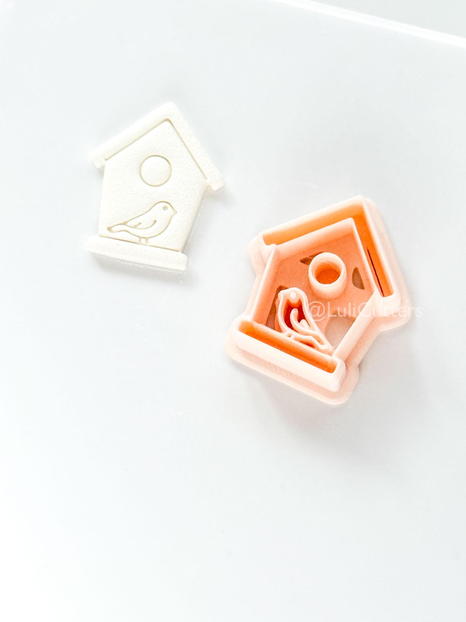 Birdhouse Polymer Clay Cutter: Embossed Bird Shape for Spring Earrings