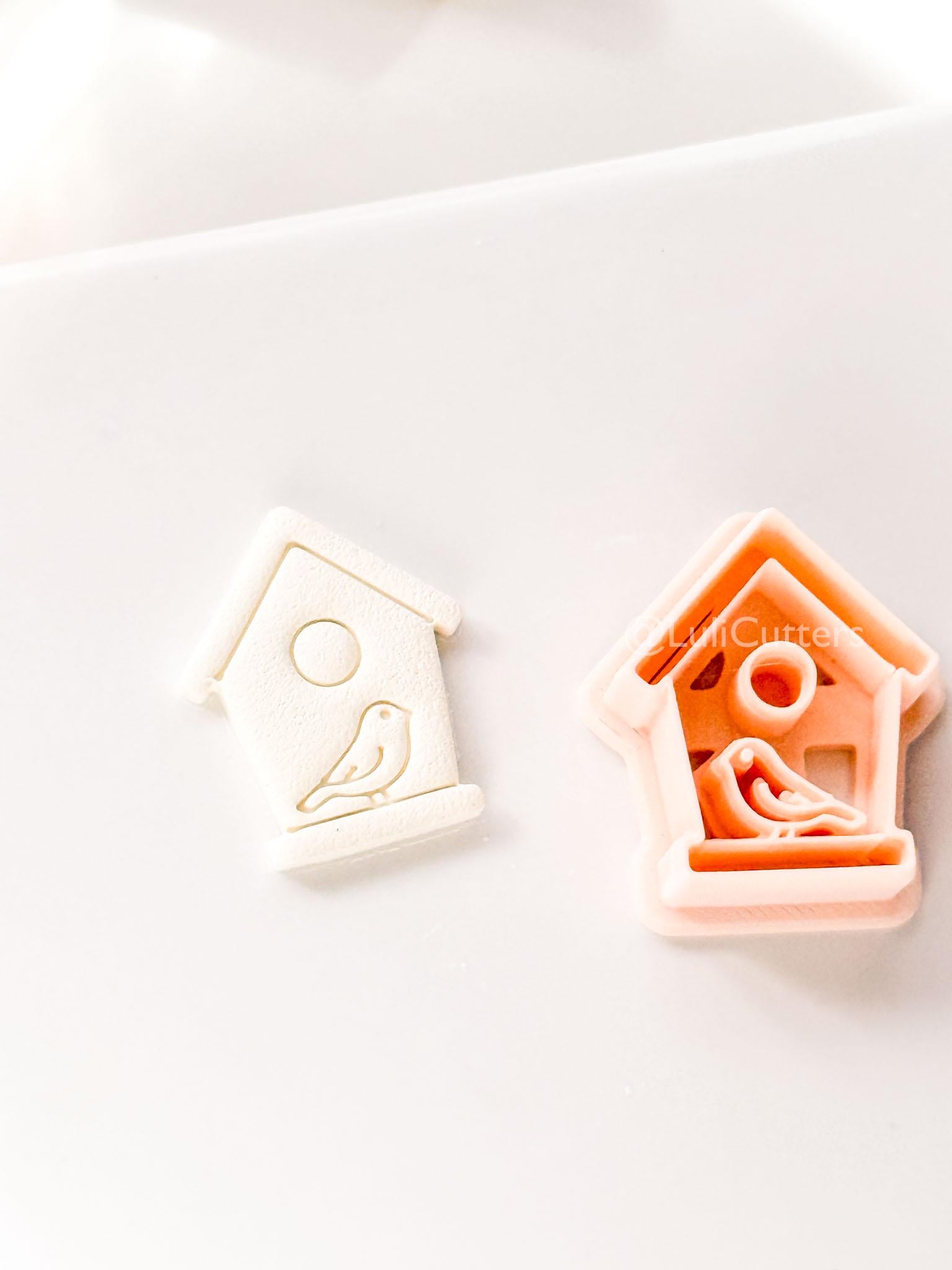 Birdhouse Polymer Clay Cutter: Embossed Bird Shape for Spring Earrings