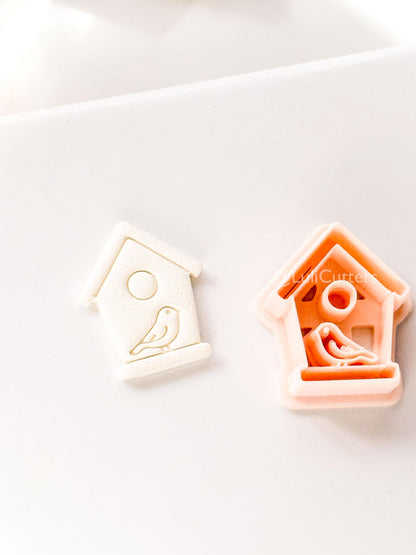 Birdhouse Polymer Clay Cutter: Embossed Bird Shape for Spring Earrings