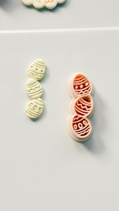 Spring Egg Trio Polymer Clay Cutter: Stacked Embossed Easter Eggs for Dangle Earrings