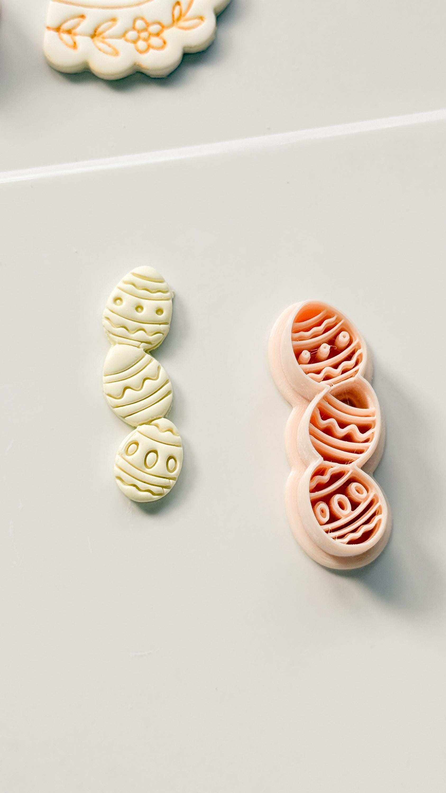 Spring Egg Trio Polymer Clay Cutter: Stacked Embossed Easter Eggs for Dangle Earrings