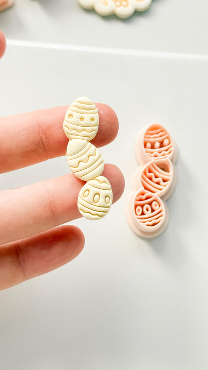Spring Egg Trio Polymer Clay Cutter: Stacked Embossed Easter Eggs for Dangle Earrings